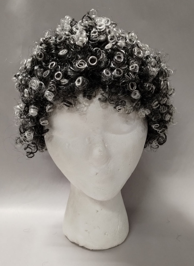 Short gray/black curly wig