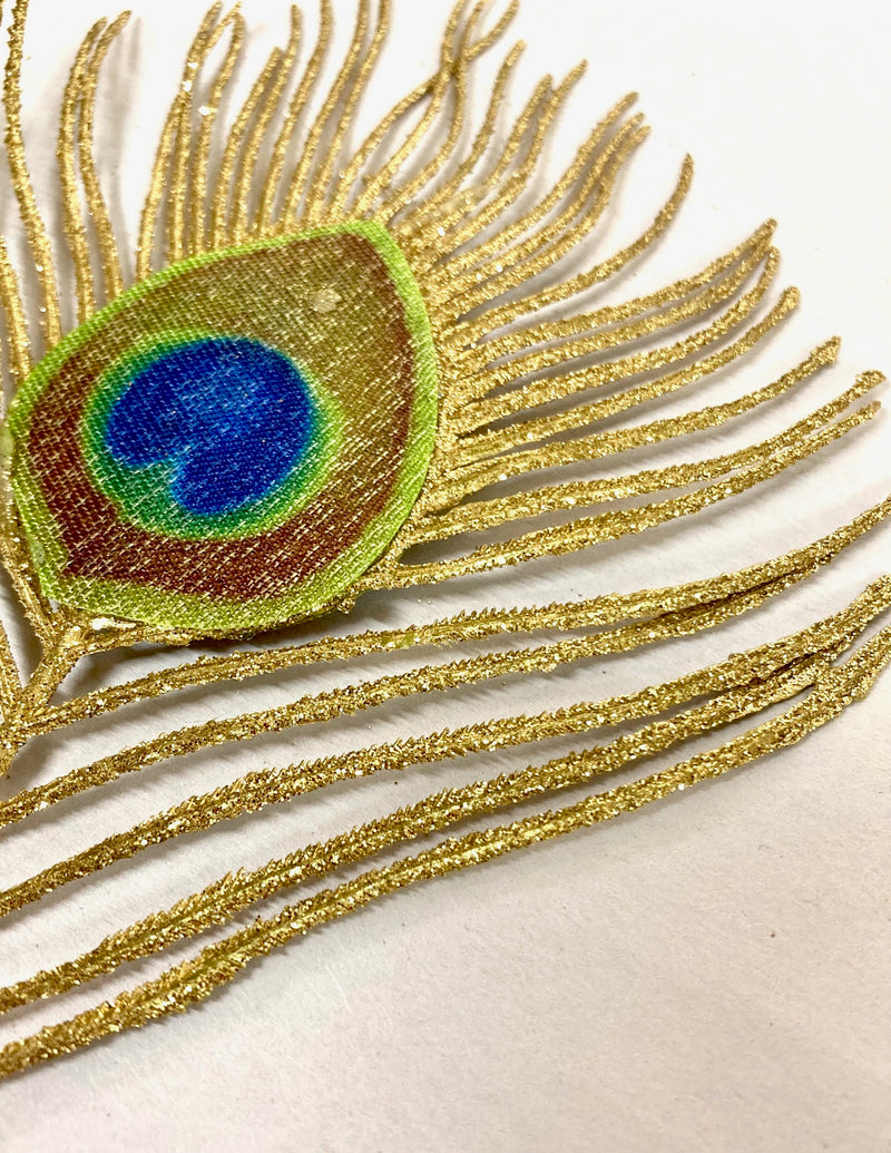 glitter artificial peacock feather