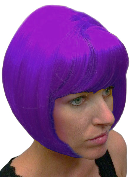 Gina wig bright purple short bob with sideswept bangs