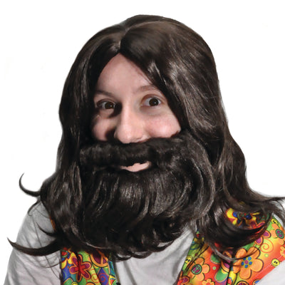 Helter Skelter brown long wig with beard set