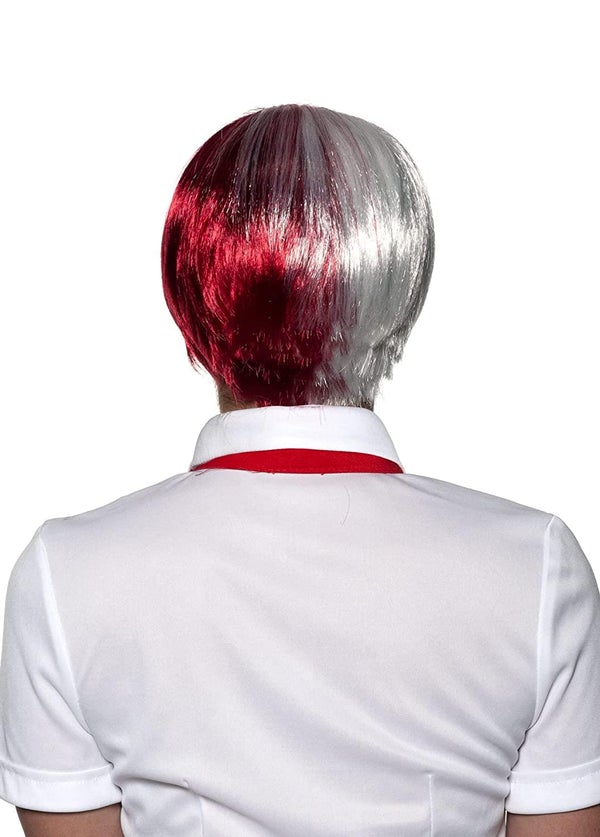 Back of red and white anime bob wig