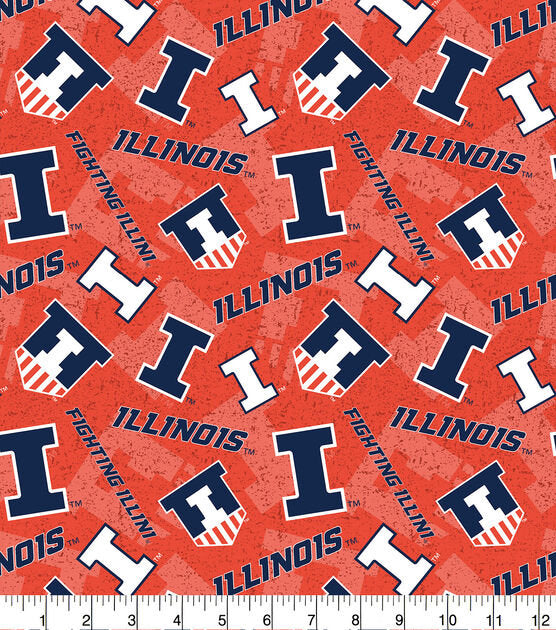 University of Illinois Fighting Illini Print Fabric, 100% Cotton