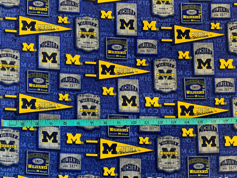 University of Michigan Wolverines Print Fabric, 100% Cotton