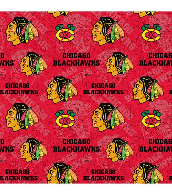 Chicago Blackhawks Mascot Print Fabric, 100% Cotton