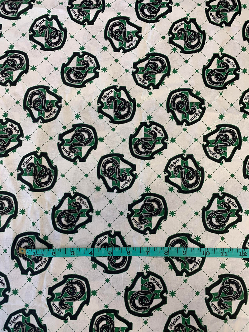 Harry Potter Slytherin House Crest Print Fabric, 100% Cotton