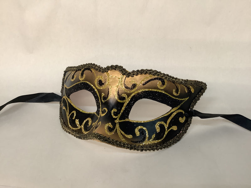Sparkly Masquerade Mask- Black/Gold
