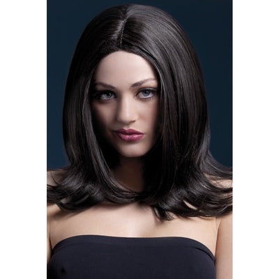 Long layered wig with center parting