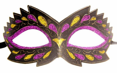 fuchsia purple black glitter ornate masquerade mask