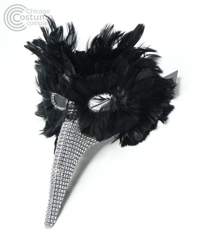 black feathers sequin masquerade mask