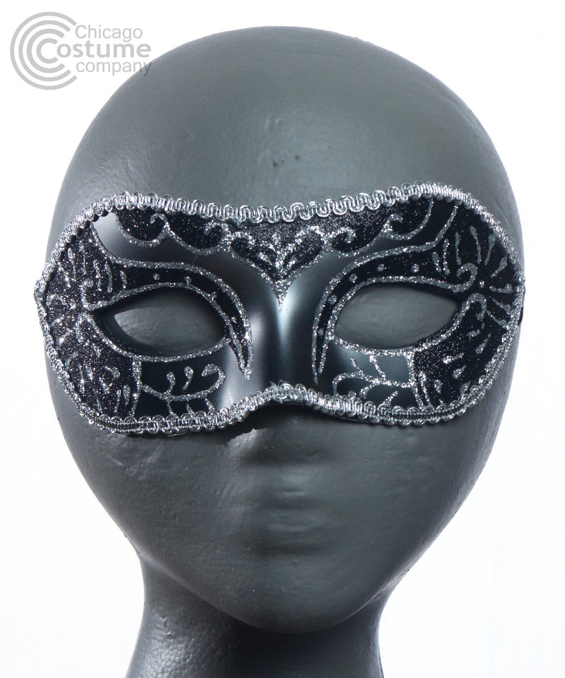 Carina Eye Mask Black Silver Trim Glitter