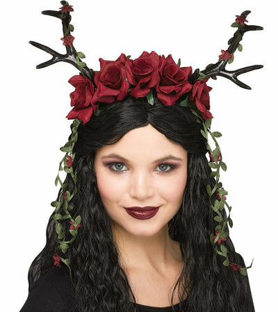 Faun Antler Floral Crown Headpiece - Red