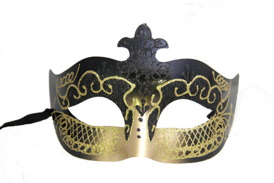 Black and Gold Dragon Eye Mask with Black Ribbobn
