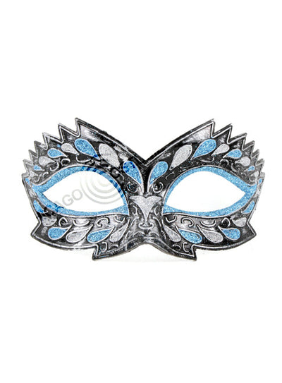 blue sliver black glitter ornate masquerade mask