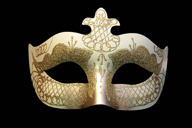 White and Gold Dragon Eye Mask with Black Ribbon