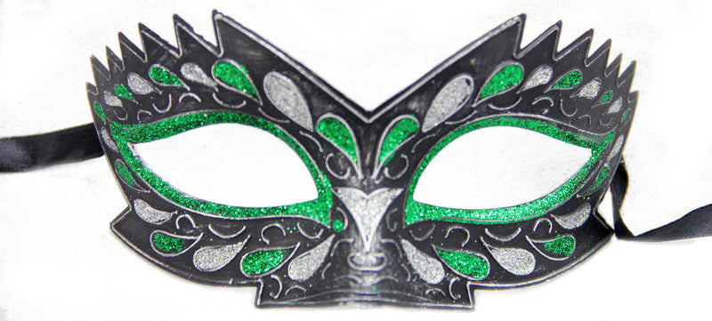 green sliver black glitter ornate masquerade mask