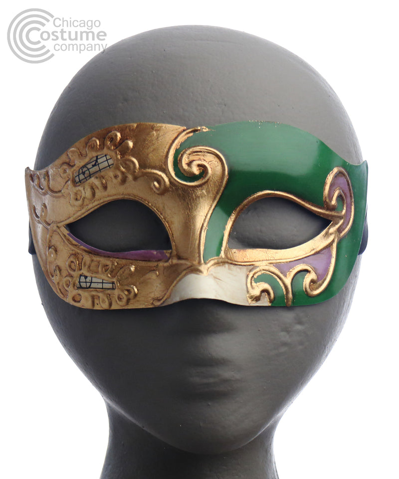 green gold purple white sheet music masquerade mask