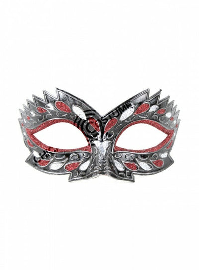 red silver black glitter ornate masquerade mask