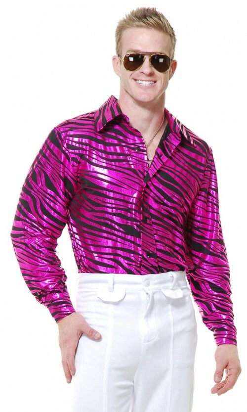 Zebra Print Adult Disco Shirt - Fuchsia