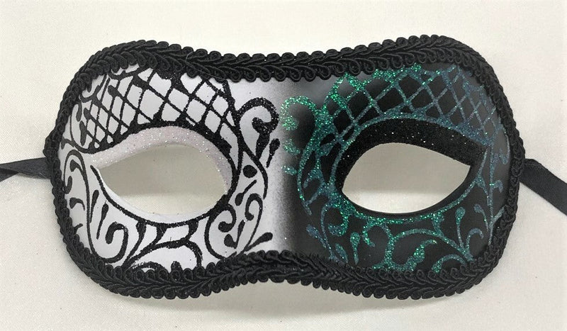 White and Black Satina Eye Mask with Black Ribbon