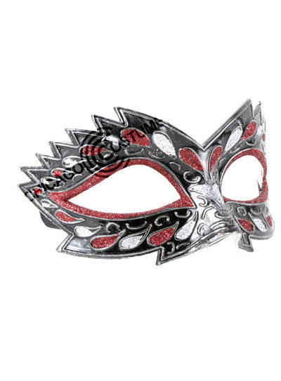 red silver black glitter ornate masquerade mask