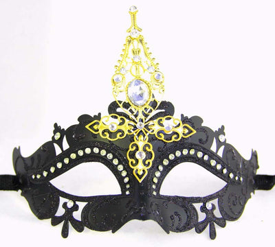 black glitter gold rhinestone masquerade eye mask