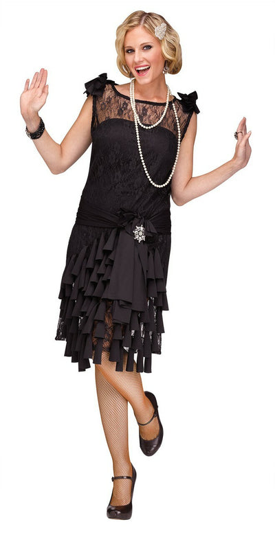 1920's flirty flapper black dress lace