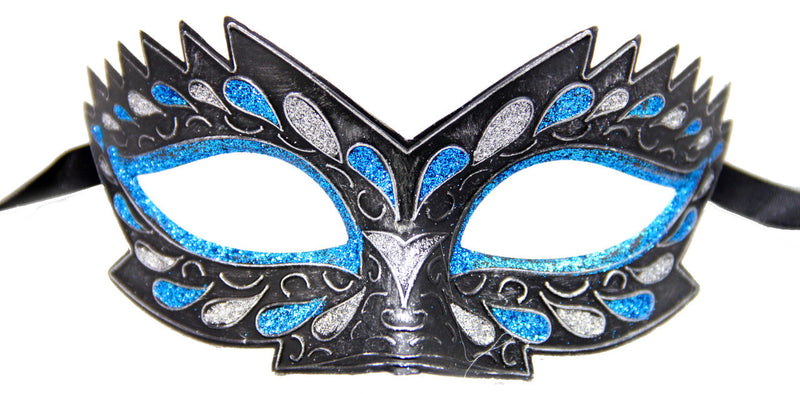 blue sliver black glitter ornate masquerade mask