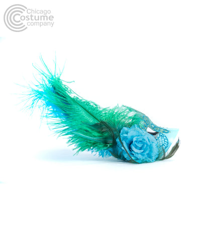 turquoise blue green glitter feather flower eye masquerade mask