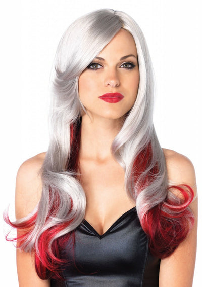 Grey/Red long wig 