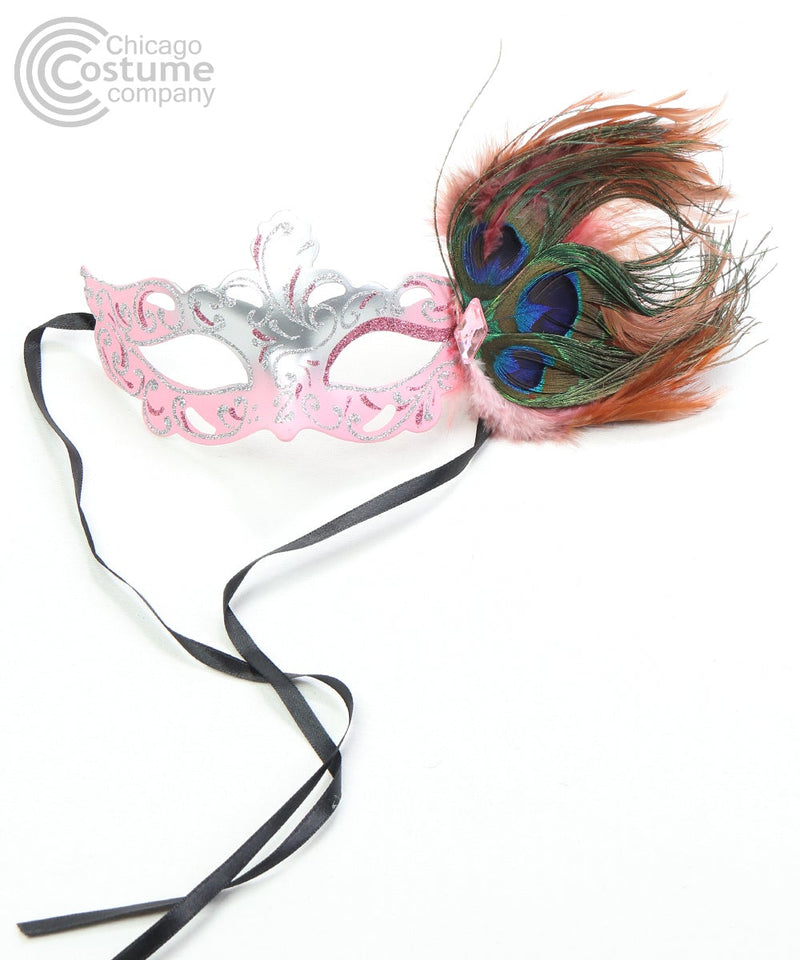 pink silver glitter peacock feather jewel masquerade mask