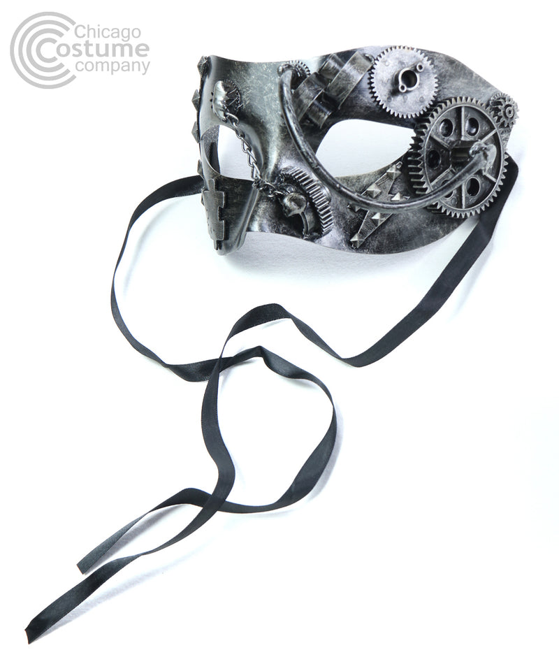 silver gear steampunk eye mask