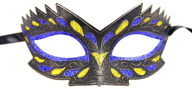 blue gold black glitter ornate masquerade mask