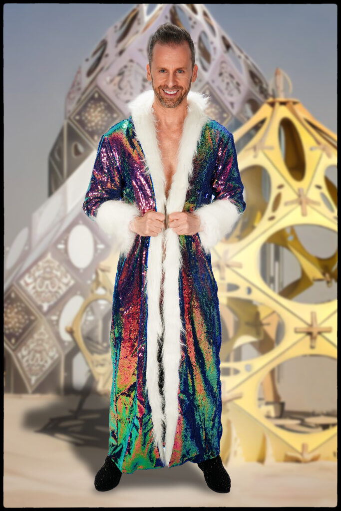 Rainbow Sequin Duster Long Jacket with Faux Fur