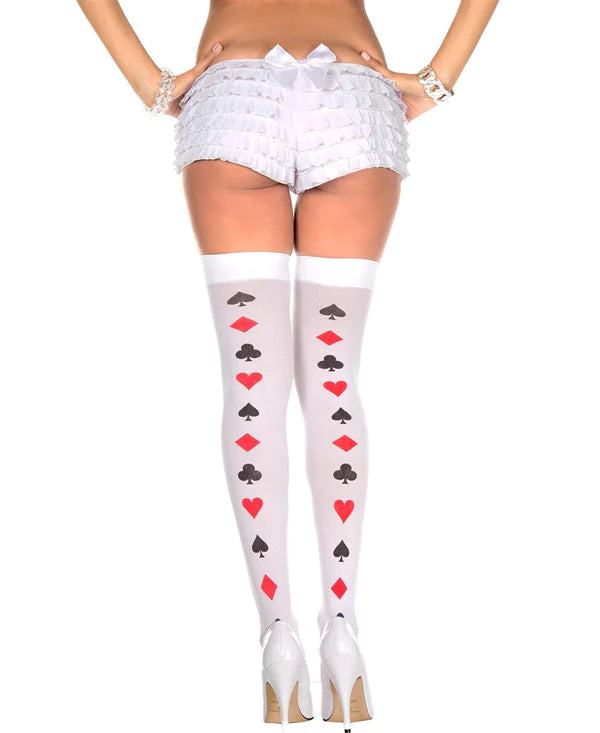 Music Legs Poker Cards Backseam Pattern Thigh Hi