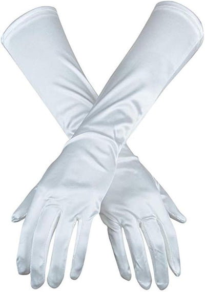 Long White Satin Gloves - Costume Accessory