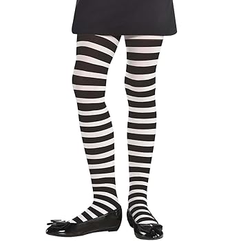 White & Black Striped Tights - Child
