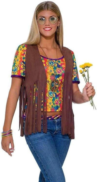 Hippie Faux Suede Fringe Vest - Adult Costume