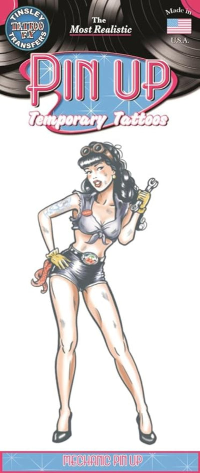 Mechanic Retro Pin Up Temporary Tattoo - Chicago Costume Company