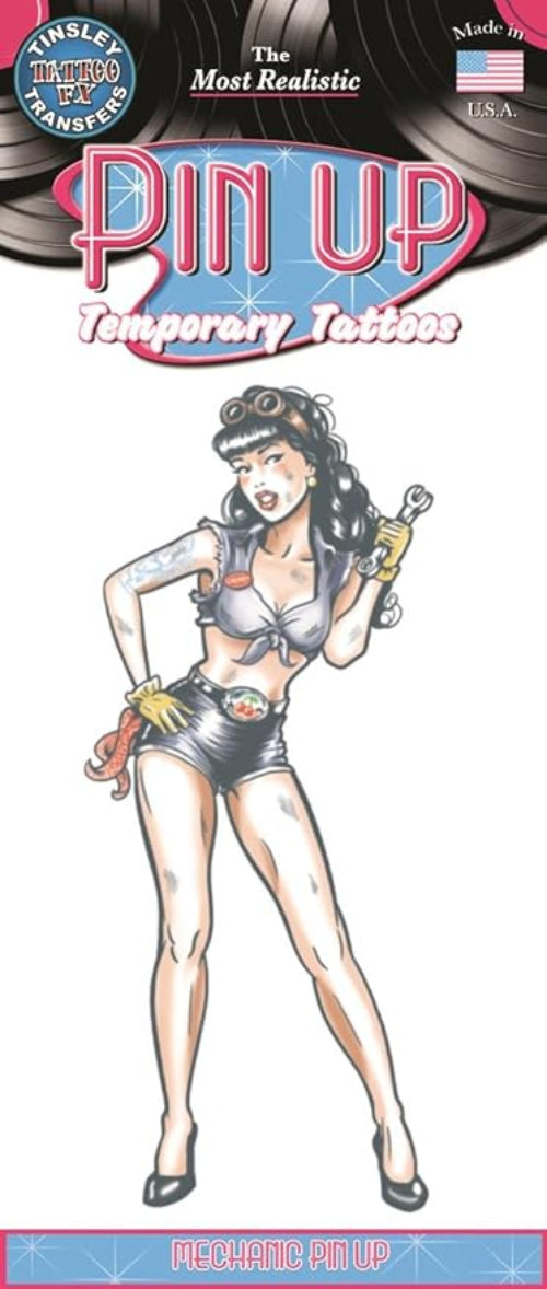 Mechanic Retro Pin Up Temporary Tattoo - Chicago Costume Company