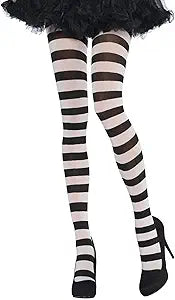 Black & White Striped Tights - Costume Accessory