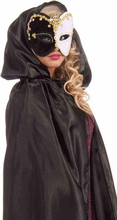 Long Black Hooded Cape - Adult Costume