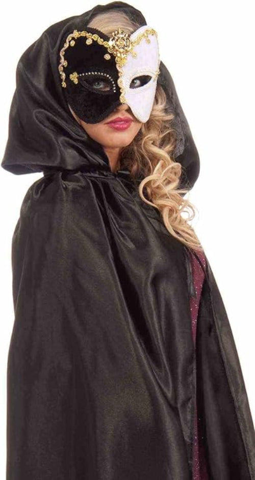 Long Black Hooded Cape - Adult Costume