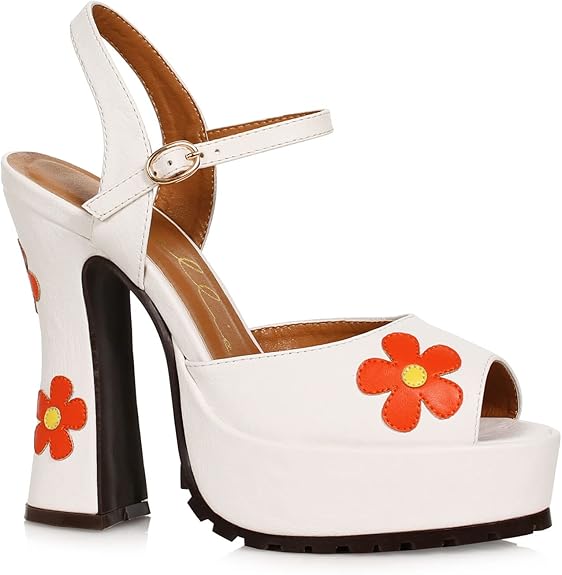 5.5" Heel Open Toe Shoe with Flower - White - Chicago Costume Company
