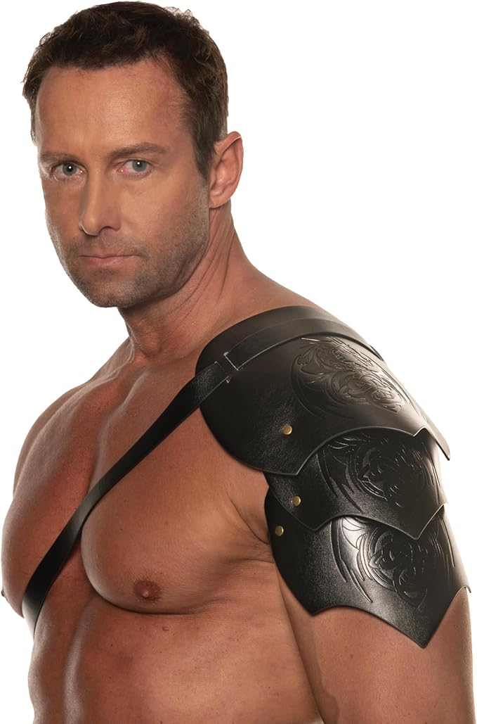Single Dragon Warrior Faux Leather Pauldron Shoulder Armor - Costume Accessory