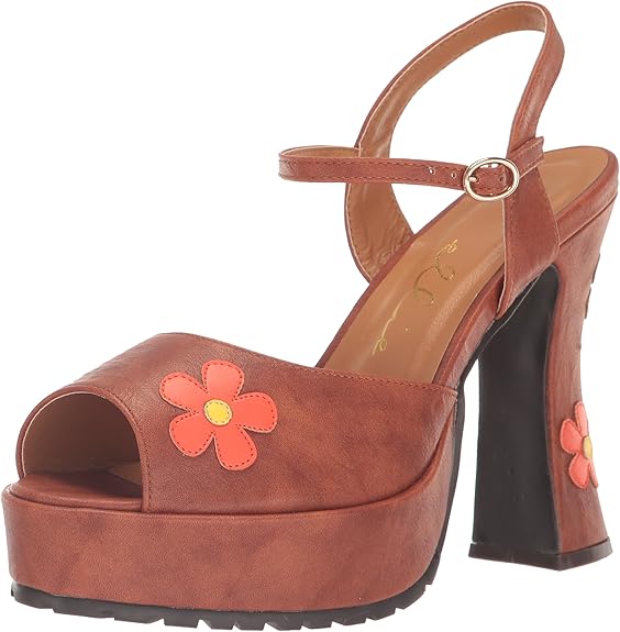 5.5" Heel Open Toe Shoe with Flower - Tan