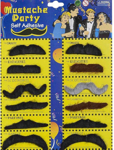 Men's Self-Adhesive Mustaches - 12 Styles - Costume Accessory