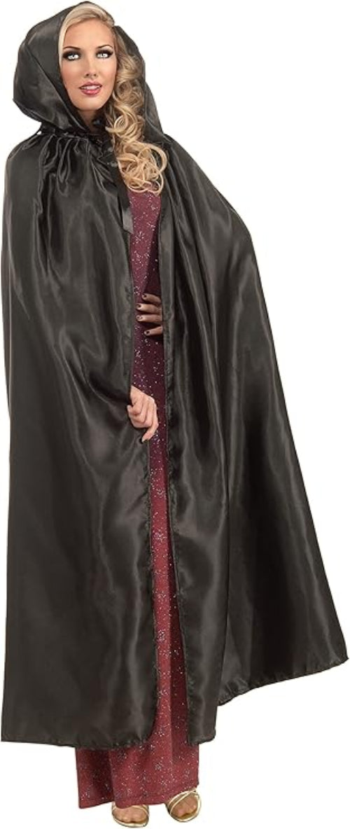 Long Black Hooded Cape - Adult Costume