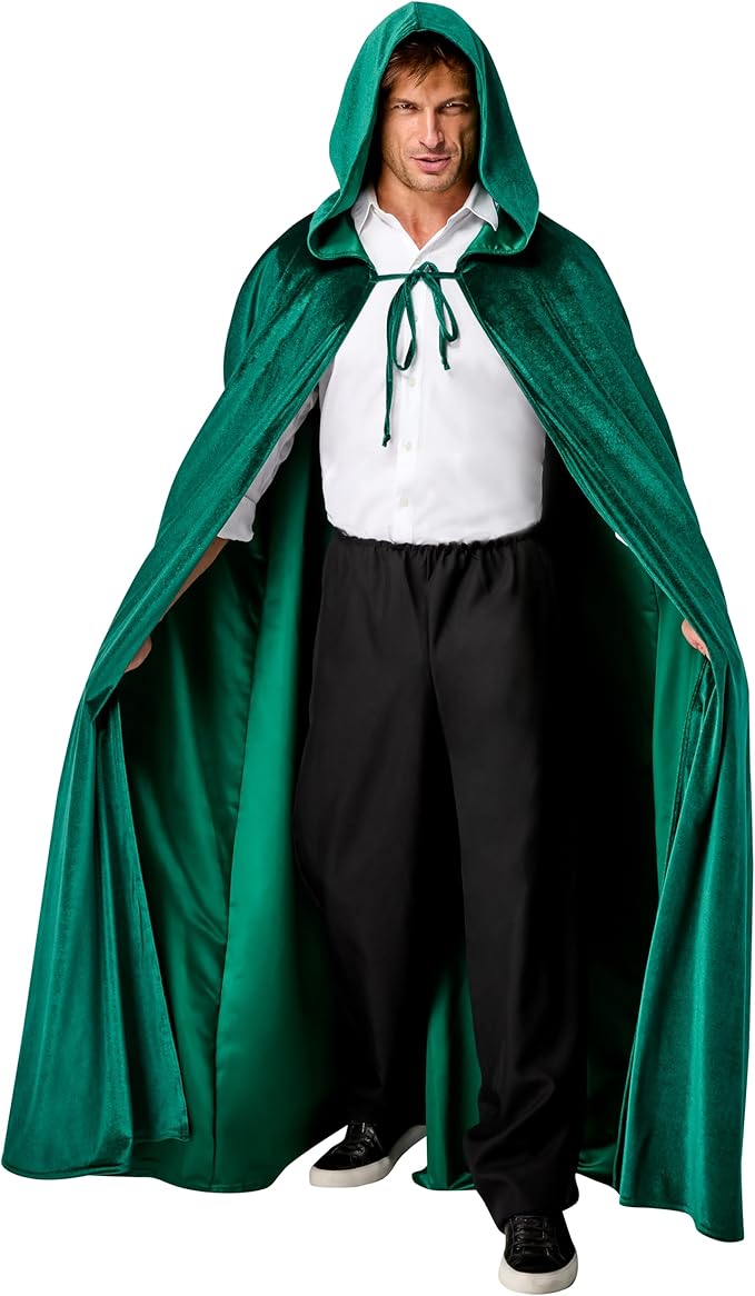 Green Velvet Hooded Cloak - Adult Costume