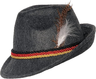 Size Sheriff Bavarian Hat - Gray with Rope Accent and Feathers