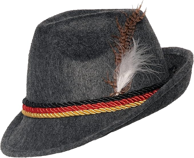 Size Sheriff Bavarian Hat - Gray with Rope Accent and Feathers